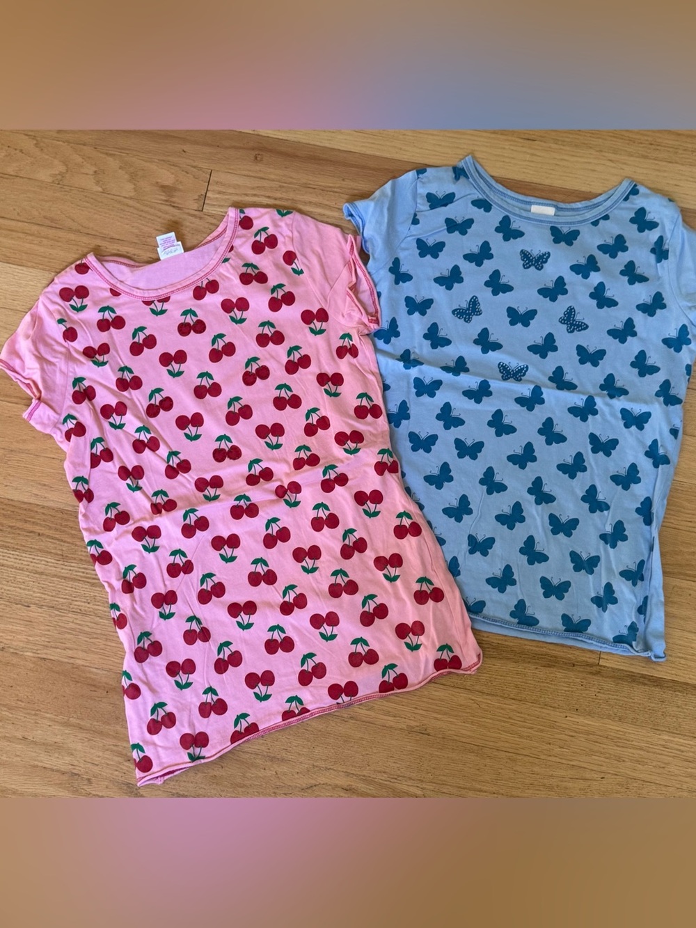 T-shirt set 14/16 Pink Cherry Print & blue butterflies Short Sleeve Xhiliration